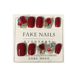 Press On Nails Tips Red Crystal Heart