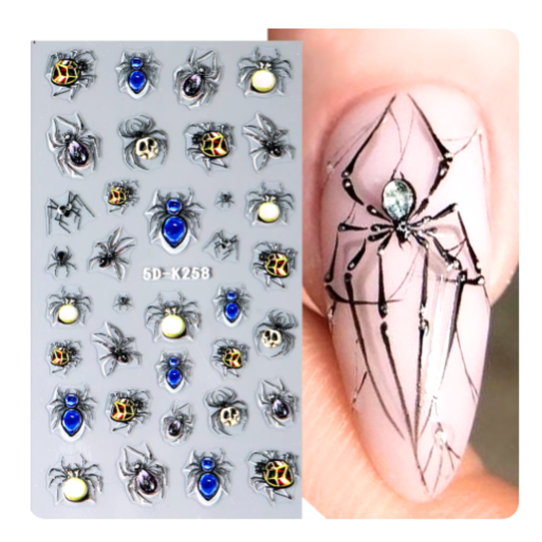 JNBS 5D Nail Sticker Halloween Spiders