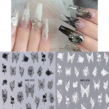 MOSR Nail Art Sticker Black White Butterfly Rose