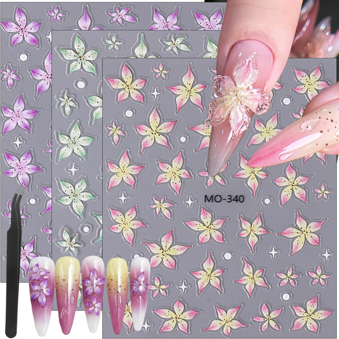 MOSR Nail Art Sticker Embossed Lily Flower