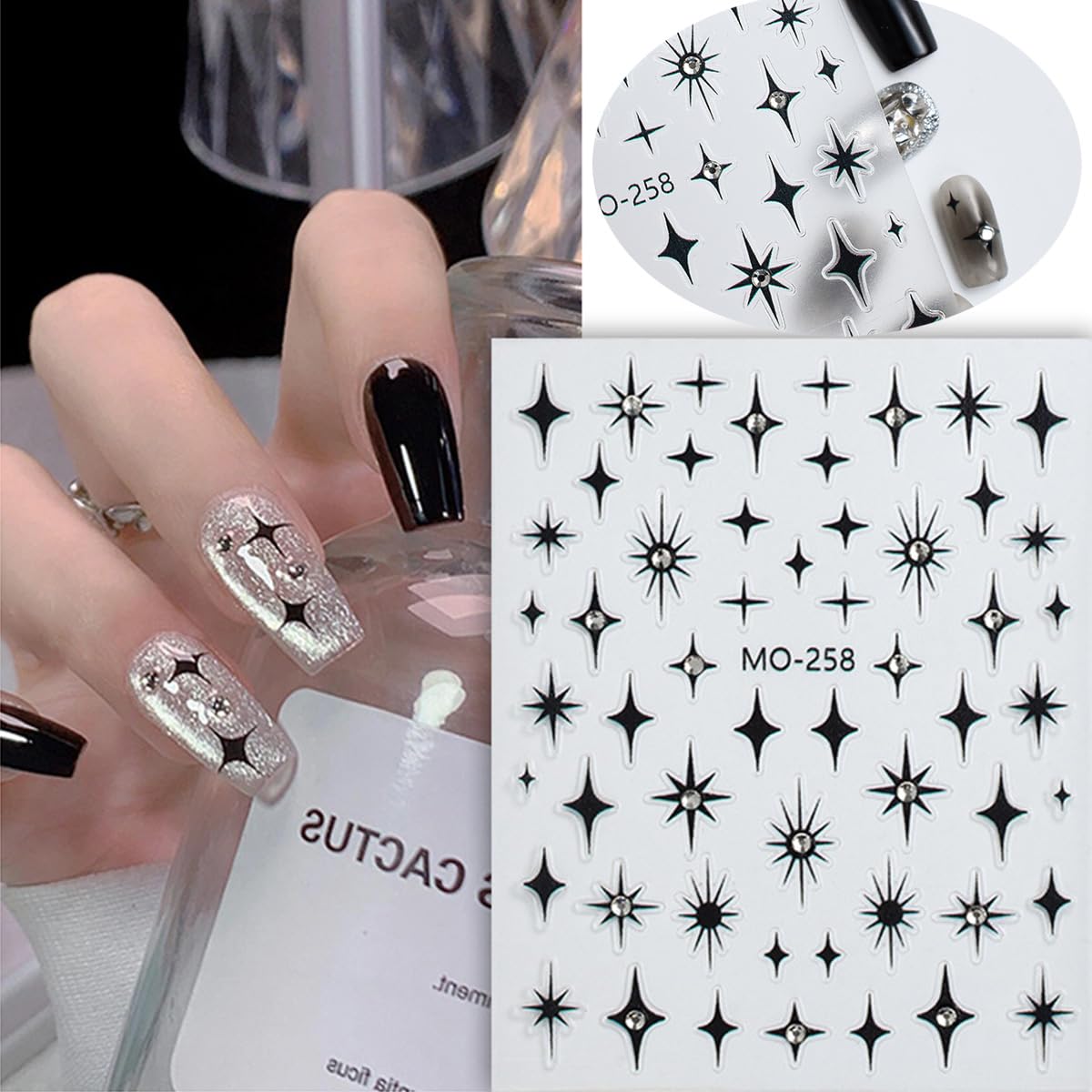 MOSR Nail Art Sticker Black Sliver Stars