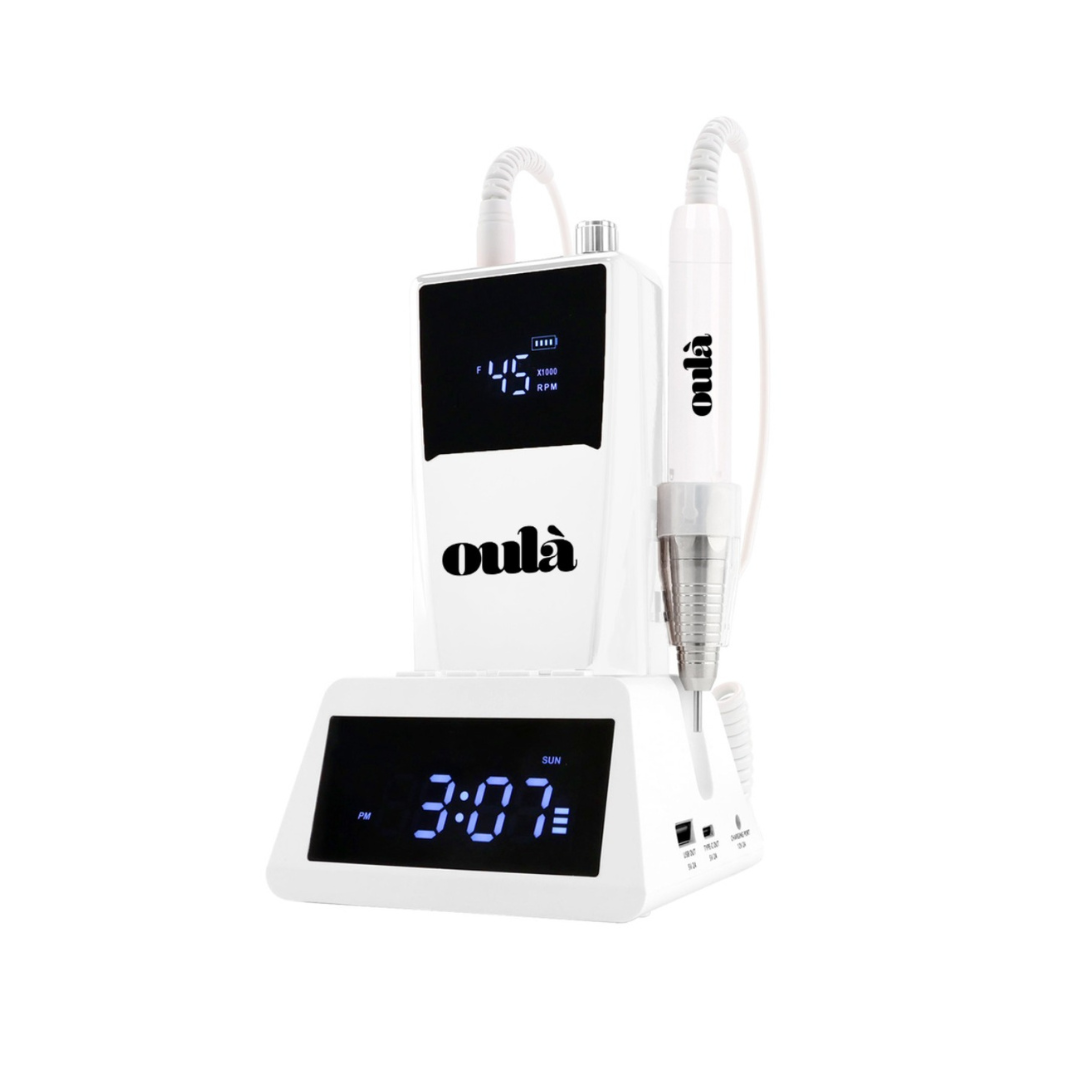 oula nail time drill white with alarm clock charging dock