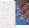 JNBS 5D Embossed Nail Sticker White FLORAL