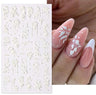 JNBS 5D Embossed Nail Sticker White FLORAL